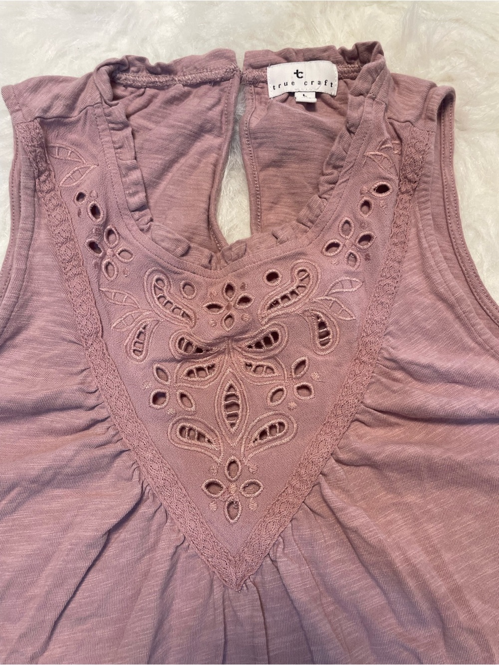 True Craft Mauve Sleeveless Eyelet Yoke Tank - Picture 3 of 8